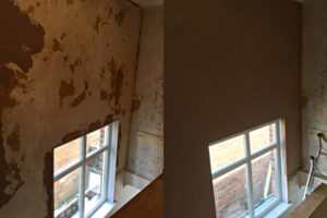 Big plastering job, before and after