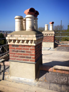 Rebuilt brick chimney stack